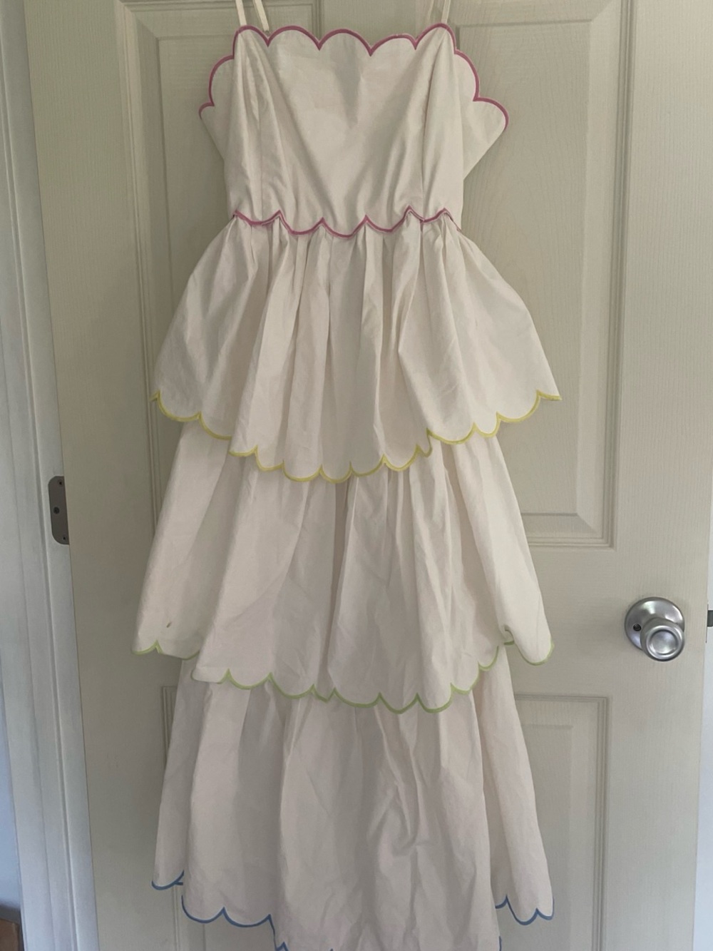 English factory White Tiered Scallop Maxi Dress with Color Trim